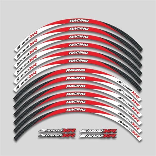 GAHQMSDG Felgenaufkleber Motorradaufkleber Vorne Hinten Rand Felge Rad Aufkleber Reflektierende wasserdichte Aufkleber Für S1000XR S1000XR S1000xr(Red,16pcs) von GAHQMSDG