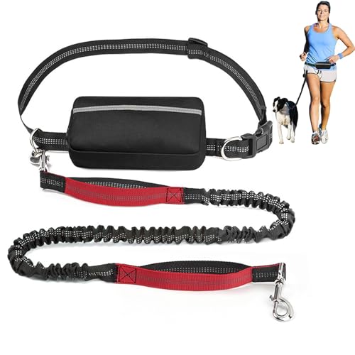 Joggingleine Hunde mit Bauchgurt, Freihändige Hundeleine, Bauchgurt Hundeleine, Reflektierende Elastische Bauchgurt Hundeleine mit Dual Griffe für Spazieren Wandern Joggen (Rot) von GAIALYST