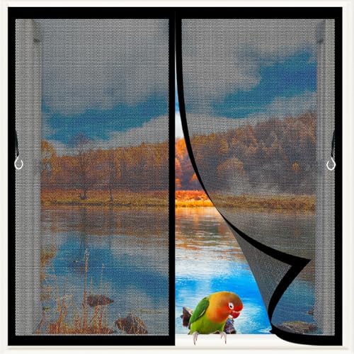 Fliegengitter Fenster 131 x 141 cm Extra Starke Magnete, Magnetvorhang Ohne Bohren Insektenschutz für Fenster mit Magnet für Balkontür, Kellertür Und Terrassentür, Schwarz von GAIFNAG