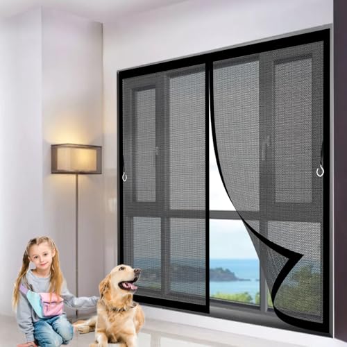 Fliegengitter Fenster 170 x 164 cm Magnetvorhang Insektenschutz Ohne Bohren Magnet Fliegengitter Fenster Auf Maß für Balkontür Wohnzimmer Und Terrassentür, Schwarz von GAIFNAG