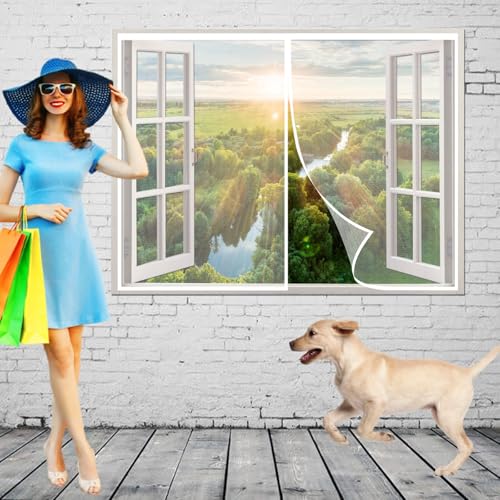 Fliegengitter Wohnwagen Tür 135 x 60 cm Kratzfest Ohne Bohren Stärkere Magnetkraft Selbstklebendes Moskitonetz Fenster für Balkontür, Kellertür Und Terrassentür, Weiß von GAIFNAG