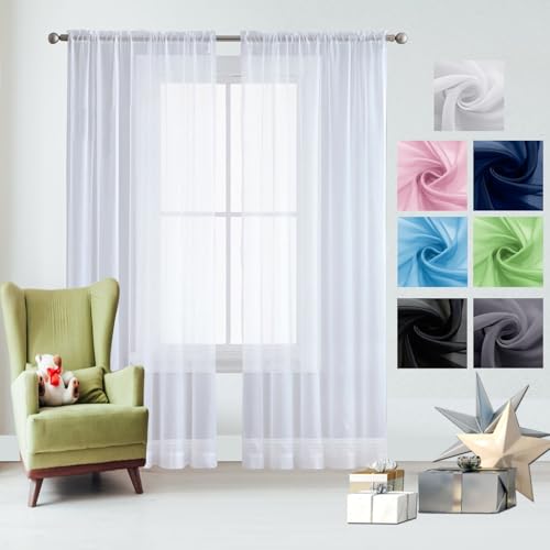 GAIFNAG Gardine Wohnzimmer Gardinen 230 x 110 cm Transparent in Leinen-Optik Waschbar in Vielen Bunten Farben Kälteschutz Blackout Curtain für Hochzeit Fenster Wohnzimmer, Weiß von GAIFNAG