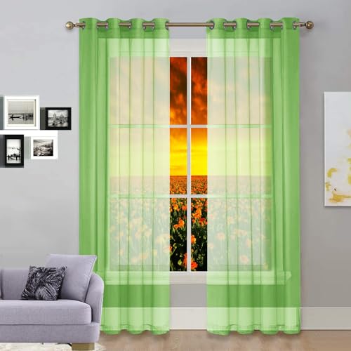GAIFNAG Gardine Wohnzimmer Gardinen 50 x 165 cm Weiss Halbtransparent mit Ösen, Luftig, Modern Und Langlebig Vorhang Transparent mit Ösen für Fenster, Zuhause, Terrasse, Grün von GAIFNAG