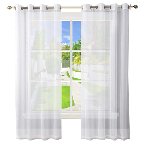 GAIFNAG Gardine Wohnzimmer Gardinen 80 x 110 cm Transparent Wohnzimmer Luftig Dekoschal, Waschbar, Kürzbar mit Ösen Türvorhang Blickdicht für Fenster, Zuhause, Terrasse, Weiß von GAIFNAG