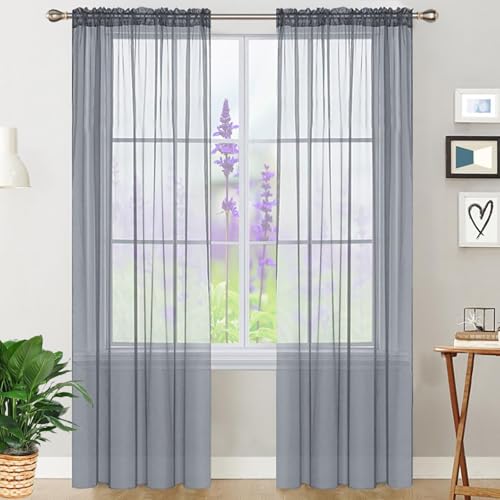 GAIFNAG Gardinen Gestreift Transparent 60 x 140 cm Hitzeschutz, Leinen-Optik Transparent, Größe Und Farbe Wählbar Vorhang Verdunkelung Blickdicht Gardinen für Hotels Büros Wohnzimmer, Hellgrau von GAIFNAG
