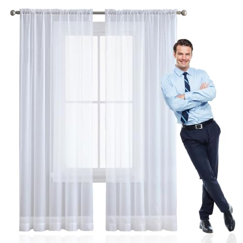 Gardinen Gestreift Transparent 90 x 220 cm Hitzeschutz, Leinen-Optik Transparent, Größe Und Farbe Wählbar Verdunklungsvorhänge mit Ösen für Hotels Büros Wohnzimmer, Weiß von GAIFNAG