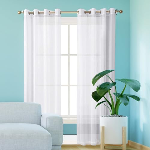 GAIFNAG Gardinen Kurz Vorhang Stores Gardine 150 x 225 cm Transparent in Leinen-Optik Waschbar in Vielen Bunten Farben Weiss Vorhang Leinenoptik für Hochzeit Fenster Wohnzimmer, Weiß von GAIFNAG