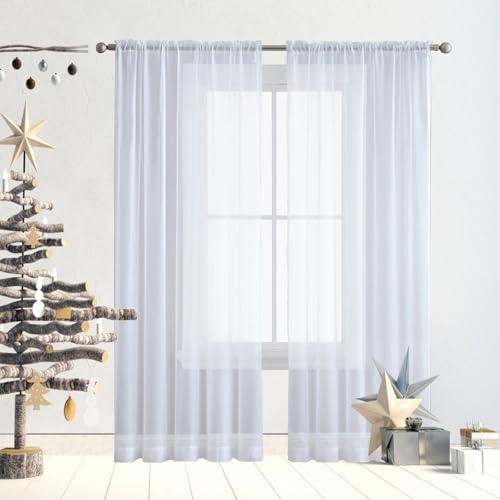 GAIFNAG Gardinen Kurz Vorhang Stores Gardine 170 x 230 cm Transparent Wohnzimmer Luftig Dekoschal, Waschbar, Kürzbar Kurz Durchlässige Vorhänge für Hochzeit Fenster Wohnzimmer, Weiß von GAIFNAG