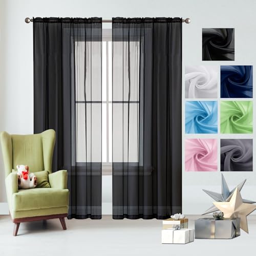 GAIFNAG Gardinen Wohnzimmer Vorhang 140 x 210 cm Transparent Wohnzimmer Luftig Dekoschal, Waschbar, Kürzbar Thermovorhang Kälteschutz für Hotels Büros Wohnzimmer, Schwarz von GAIFNAG