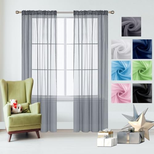 GAIFNAG Gardinen Wohnzimmer Vorhang 70 x 180 cm Transparent Wohnzimmer Luftig Dekoschal, Waschbar, Kürzbar Blickdichte Gardinen Schlafzimmer Curtains für Hotels Büros Wohnzimmer, Hellgrau von GAIFNAG