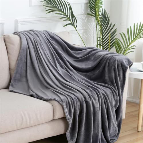 GAIFNAG Kuschelig Weiche Wärmezudecke 90 x 180 cm 230 G/M² Flanell Extra Weich, Waschbar Kuscheldecke Einfarbig für Bett Sofa Schlafzimmer Büro Home, Dunkelgrau von GAIFNAG