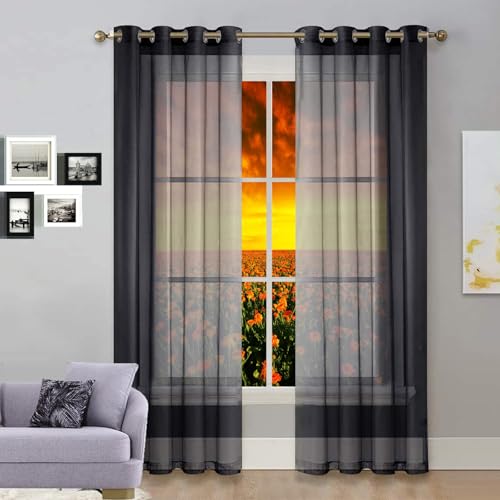 GAIFNAG Leinenoptik Voile Vorhänge 120 x 235 cm Transparent in Leinen-Optik Waschbar in Vielen Bunten Farben Lichtdurchlässig Dekoschal Schlafzimmer für Hochzeit Fenster Wohnzimmer, Schwarz von GAIFNAG
