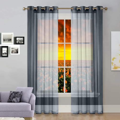 GAIFNAG Natürliche Leinenstruktur Vorhänge 120 x 165 cm Weiss Halbtransparent mit Ösen, Luftig, Modern Und Langlebig Individuell Kürzbare Gardine für Hotels Büros Wohnzimmer, Grau von GAIFNAG