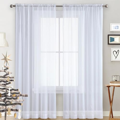 GAIFNAG Natürliche Leinenstruktur Vorhänge 70 x 130 cm Transparent in Leinen-Optik Waschbar in Vielen Bunten Farben Vorhang Voile Gardine Voile für Hotels Büros Wohnzimmer, Weiß von GAIFNAG