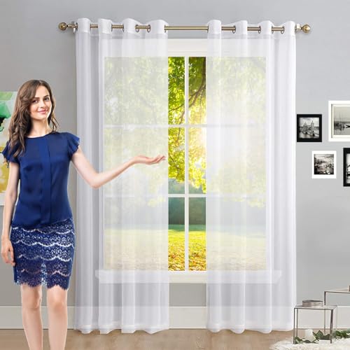 GAIFNAG Ösenvorhang Transparent 200 x 255 cm Transparent in Leinen-Optik Waschbar in Vielen Bunten Farben Vorhang Voile Gardine Voile für Hochzeit Fenster Wohnzimmer, Weiß von GAIFNAG