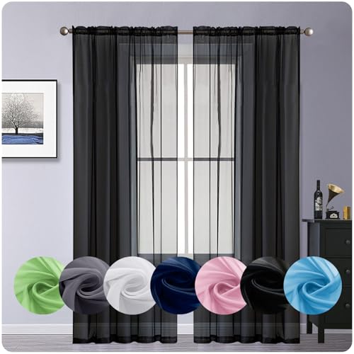 GAIFNAG Sheer Voile Vorhänge mit Ösen 220 x 80 cm Weiss Halbtransparent mit Ösen, Luftig, Modern Und Langlebig Deko Gardinen Vorhang, Leinenoptik Gardienen für Hochzeit Fenster Wohnzimmer, Schwarz von GAIFNAG