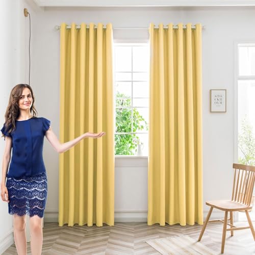 GAIFNAG Verdunkelung Fenstervorhang Gardinen Vorhänge 100 x 100 cm Wohnzimmer Lärmschutz/Kälteschutz Warm Thermovorhang mit Ösen für Fenster, Zuhause, Terrasse, Gelb von GAIFNAG