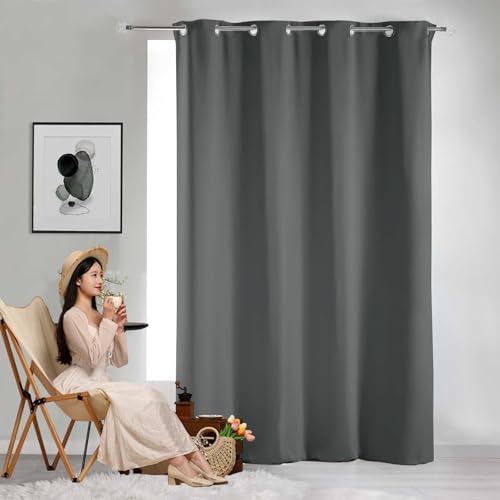 GAIFNAG Verdunkelungsvorhang Grau 1 Stück 100 x 200 cm Wohnzimmer Lärmschutz/Kälteschutz Warm mit Ösen Verdunklungsvorhang Ösenschal für Fenster, Zuhause, Terrasse, Dunkelgrau von GAIFNAG