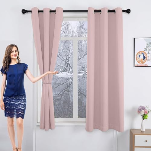 GAIFNAG Verdunklungsvorhänge mit Ösen 220 x 90 cm Blickdicht Abdunkelnd, Größe Und Farbe Wählbar Thermo Vorhang Gegen Kälte Und Hitze für Fenster, Zuhause, Terrasse, Rosa von GAIFNAG