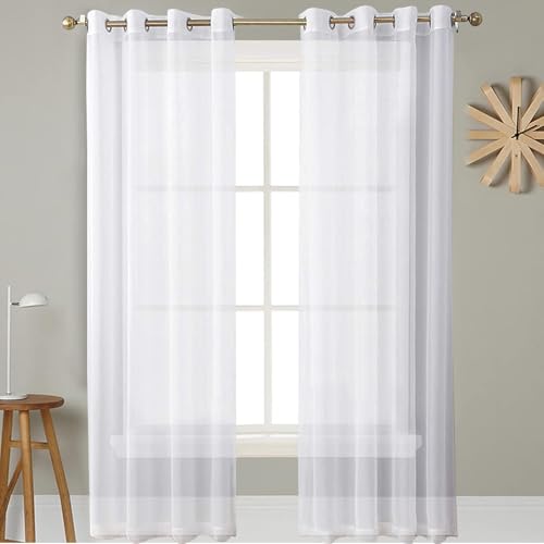 GAIFNAG Voile Gardinen Vorhang 180 x 235 cm Weiss Halbtransparent mit Ösen, Luftig, Modern Und Langlebig Vorhang Blickdicht Gardinen Thermovorhang für Hochzeit Fenster Wohnzimmer, Weiß von GAIFNAG