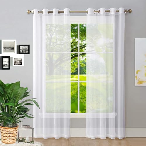 GAIFNAG Voile Gardinen Vorhang 200 x 215 cm Weiss Halbtransparent mit Ösen, Luftig, Modern Und Langlebig Vorhänge Beige Blickdicht mit Ösen für Fenster, Zuhause, Terrasse, Weiß von GAIFNAG