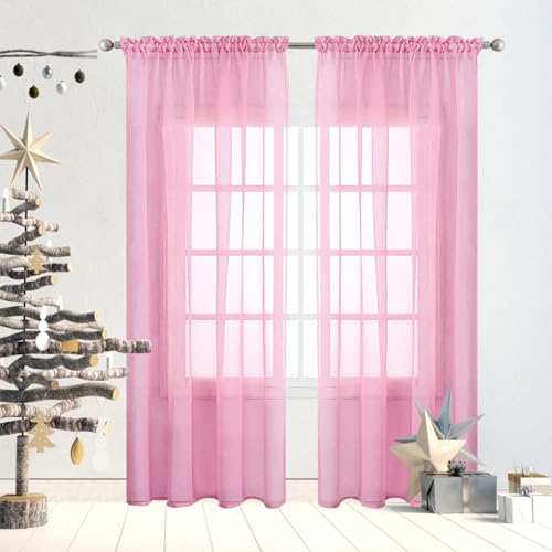 GAIFNAG Voile Gardinen Vorhang 250 x 120 cm Transparent Wohnzimmer Luftig Dekoschal, Waschbar, Kürzbar mit Ösen Verdunklungsvorhang Ösenschal für Hotels Büros Wohnzimmer, Rosa von GAIFNAG