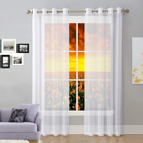 GAIFNAG Voile Vorhang Sheer Leinenvorhang 120 x 120 cm Transparent in Leinen-Optik Waschbar in Vielen Bunten Farben Voile Vorhänge Wohnzimmer für Hochzeit Fenster Wohnzimmer, Weiß von GAIFNAG