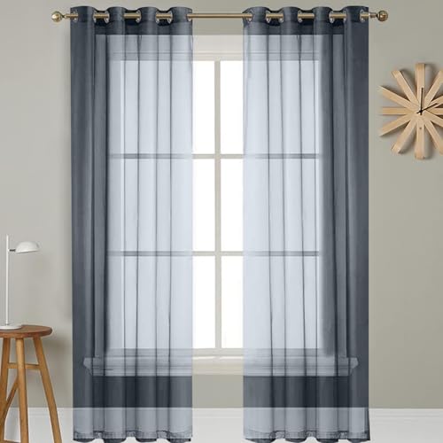 GAIFNAG Voile Vorhang Sheer Leinenvorhang 120 x 235 cm Weiss Halbtransparent mit Ösen, Luftig, Modern Und Langlebig Transparente Gardinen aus Voile für Fenster, Zuhause, Terrasse, Grau von GAIFNAG