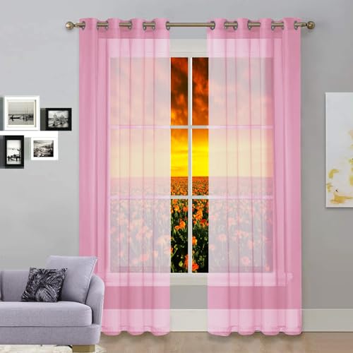 GAIFNAG Voile Vorhang Transparente Gardine 100 x 240 cm Transparent in Leinen-Optik Waschbar in Vielen Bunten Farben Ösenschal Wohnzimmer Fensterschal für Hochzeit Fenster Wohnzimmer, Rosa von GAIFNAG