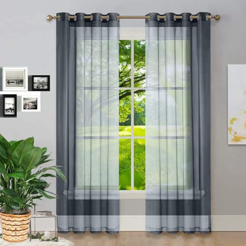 GAIFNAG Voile Vorhang Transparente Gardine 120 x 125 cm Hitzeschutz, Leinen-Optik Transparent, Größe Und Farbe Wählbar Transparente Gardinen aus Voile für Hotels Büros Wohnzimmer, Grau von GAIFNAG