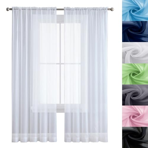 GAIFNAG Voile Vorhang Transparente Gardine 130 x 90 cm Hitzeschutz, Leinen-Optik Transparent, Größe Und Farbe Wählbar Transparente Gardinen aus Voile für Fenster, Zuhause, Terrasse, Weiß von GAIFNAG