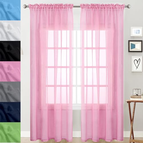GAIFNAG Voile Vorhang Transparente Gardine 80 x 200 cm Transparent Wohnzimmer Luftig Dekoschal, Waschbar, Kürzbar Verdunklungsvorhänge mit Ösen für Hotels Büros Wohnzimmer, Rosa von GAIFNAG