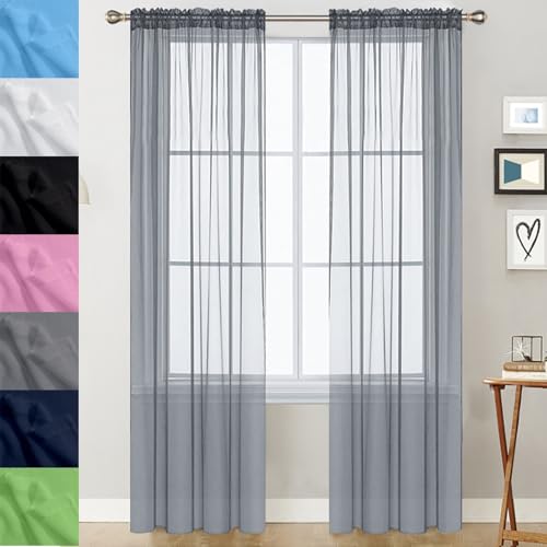 Gardinen Kurz Vorhang Stores Gardine 60 x 130 cm Transparent in Leinen-Optik Waschbar in Vielen Bunten Farben Thermovorhang Schlafzimmer Blackout Curtain für Hochzeit Fenster Wohnzimmer, Hellgrau von GAIFNAG