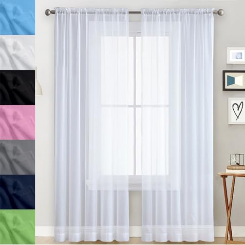 Voile Gardinen Weiss Transparent Ösenvorhang 100 x 210 cm Transparent in Leinen-Optik Waschbar in Vielen Bunten Farben Lichtdurchlässig Dekoschal Schlafzimmer für Hotels Büros Wohnzimmer, Weiß von GAIFNAG