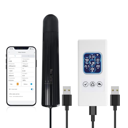7-in-1 intelligenter Wasserqualitätsmonitor pH | Temperatur | TDS | EC | Salzgehalt | ORP & Spezifisches Gewicht in Echtzeit mit App-Warnungen, Farbdisplay für Süß- oder Salzwasseraquarien von GAIN EXPRESS
