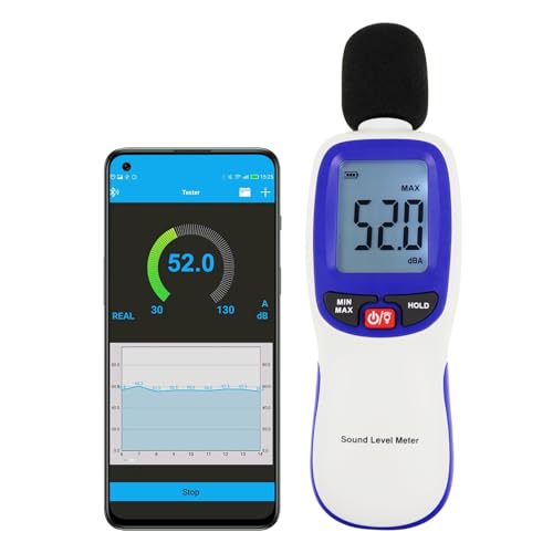 Bluetooth-fähiges digitales Schallpegelmessgerät Tragbares SPL-Messgerät 30~130dBA Bereich MAX/MIN Datenhold mit LCD-Display und Hintergrundbeleuchtung für Zuhause, Schule und Arbeitsplatz von GAIN EXPRESS