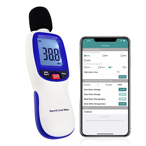 Dezibel-Meter,Bluetooth-fähig Digital Schallpegelmesser Tragbar SPL Meter 30~130dBA Bereich MAX/MIN-Datenspeicherung mit Hintergrundbeleuchtung des LCD-Displays für Zuhause, Schule und Arbeitsplatz von GAIN EXPRESS