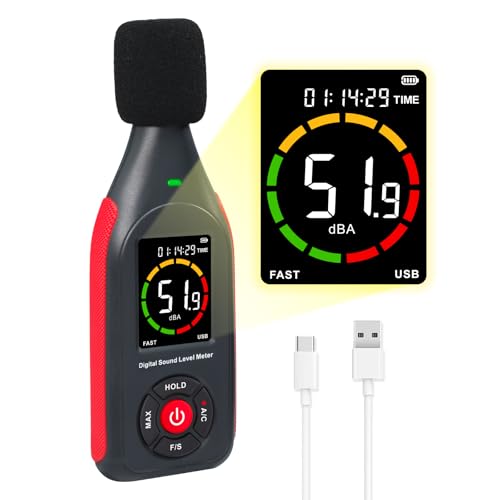 Dezibel Meter Schallpegelmesser Professionelle Schallpegel Leser Detektor 30dB bis 130dB MAX Data Hold, Lärm-Monitor Digital SPL dB Meter mit Alarm, Data Record & Rechargeable Funktion von GAIN EXPRESS