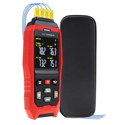 Thermoelement-Thermometer Digitaler Datenlogger Thermometer 4-Kanal K/J/T -Typ Thermoelement-Messgerät Temperaturmessgerät, Temperatur-Datenlogger mit Ton- & Lichtalarm -200~1372°C (-328~2501°F) von GAIN EXPRESS