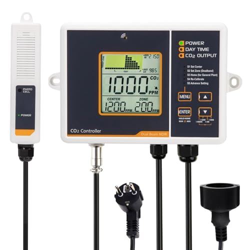 CO2 Controller CO2 Kontrolle mit Split-Typ Fernbedienungssensor Und 4,6 Meter langes Kabel Dual Kanal Niedrig Drift NDIR Sensor für Gewächshaus, Wohngebäude, Hydrokultur CO2-Messgerät Monitor Detektor von GAIN EXPRESS