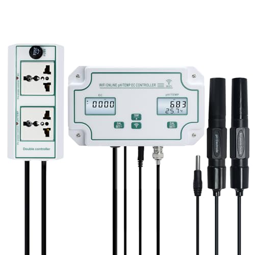 WiFi Smart Wasserqualität Tester pH, EC, und Temperatur Monitor kontinuierliche Online-Überwachung Tester mit LCD-Display, App Warnungen, Echtzeit-Daten, austauschbare Sonden für Hydroponik, Aquarien von GAIN EXPRESS