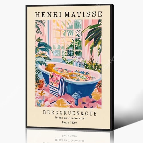 GAINOW Vintage Henri Matisse Leinwandbild, Lustiges Badezimmer-Poster mit Tiermotiv, Lustiger Druck mit süßer Robbe in der Badewanne, Pinkes Dopamin-Badezimmer-Wanddekor 40x60cm gerahmt GAINOW Vintage Henri Matisse Leinwandbild, Lustiges Badezimmer-Poster mit Tiermotiv, Lustiger Druck mit süßer Robbe in der Badewanne, Pinkes Dopamin-Badezimmer-Wanddekor 40x60cm gerahmt von GAINOW