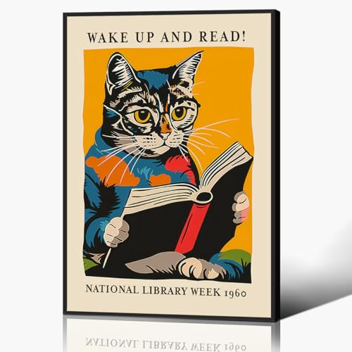 GAINOW Vintage Katze und Buch Poster, Wake Up and Read Inspirierende Wandkunst Leinwand, Retro 1960 National Library Week Wandkunst, Lesekunst für Buchliebhaber Wanddekoration 30x40cm gerahmt GAINOW Vintage Katze und Buch Poster, Wake Up and Read Inspirierende Wandkunst Leinwand, Retro 1960 National Library Week Wandkunst, Lesekunst für Buchliebhaber Wanddekoration 30x40cm gerahmt von GAINOW