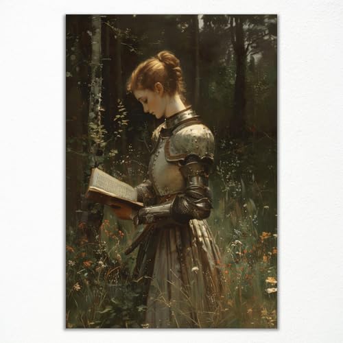 Wandkunst „Lady Knight Reading In The Forest“, Ölgemälde „Frau mit Ritter“ im Vintage-Stil, mittelalterliches Fantasy-Poster auf Leinwand, Dark Academia-Bild mit Wildblumenfeld 60x90cm ungerahmt Wandkunst „Lady Knight Reading In The Forest“, Ölgemälde „Frau mit Ritter“ im Vintage-Stil, mittelalterliches Fantasy-Poster auf Leinwand, Dark Academia-Bild mit Wildblumenfeld 60x90cm ungerahmt von GAINOW