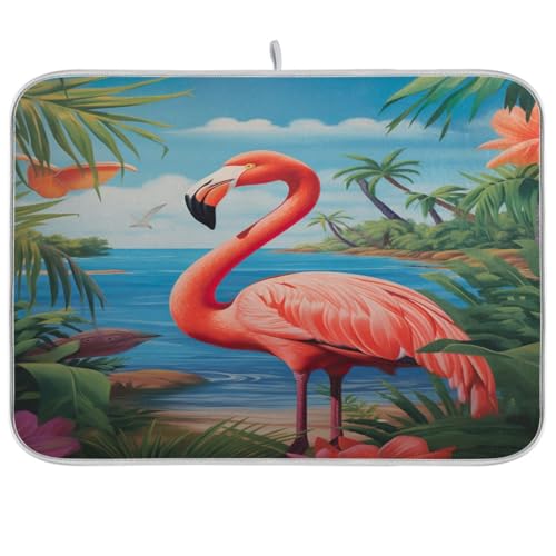 Abtropfmatte für Küche, Theke, saugfähig, 45,7 x 61 cm, Pink Flamingo Ocean von GAIREG
