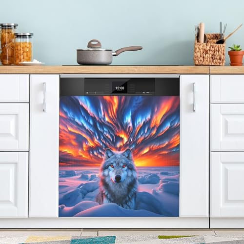 GAIREG Aurora und Wolf Geschirrspüler-Magnet-Abdeckung Kühlschrank Aufkleber Abdeckung Küche Dekor 58,4 x 66 cm von GAIREG