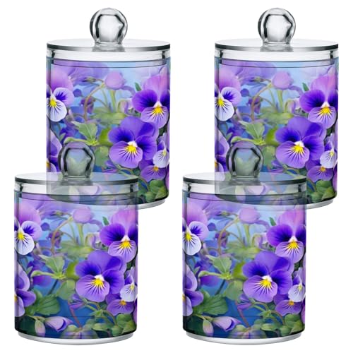 GAIREG Blooming Stiefmütterchen Blumen lila Qtip Halter, Wattestäbchenspender, Apothekergläser, 4 Stück GAIREG Blooming Stiefmütterchen Blumen lila Qtip Halter, Wattestäbchenspender, Apothekergläser, 4 Stück von GAIREG