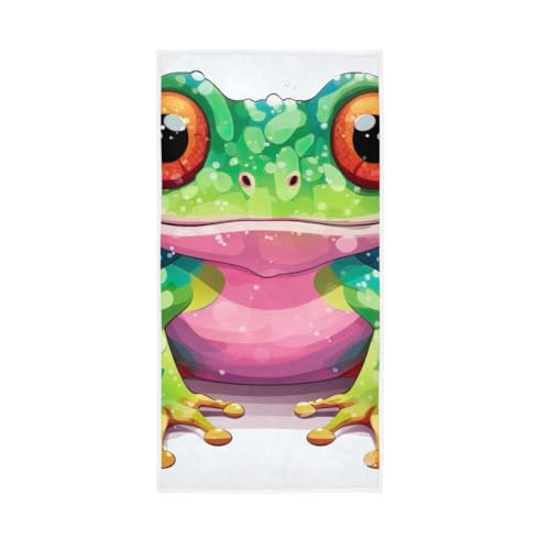 GAIREG Cartoon Frosch Rosa Grün Handtücher, 38,1 x 76,2 cm, weiche, sehr saugfähige Handtücher für Badezimmer, Fitnessstudio, Dusche von GAIREG