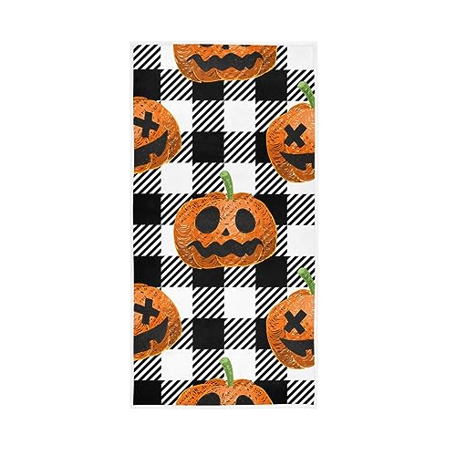 GAIREG Halloween Kürbis auf schwarz kariertem Handtuch, Badetücher für Badezimmer, 38,1 x 76,2 cm, Duschtücher von GAIREG