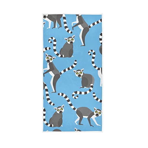 GAIREG Lemurs Madagaskar auf blauem Muster Handtuch, Handtücher Deko 15 x 30 Zoll, saugfähige Handtücher von GAIREG